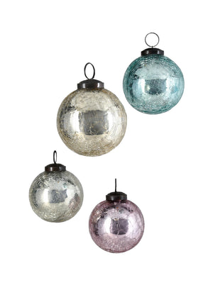3" Colorful Crackled Ornament Ball - Set of 4