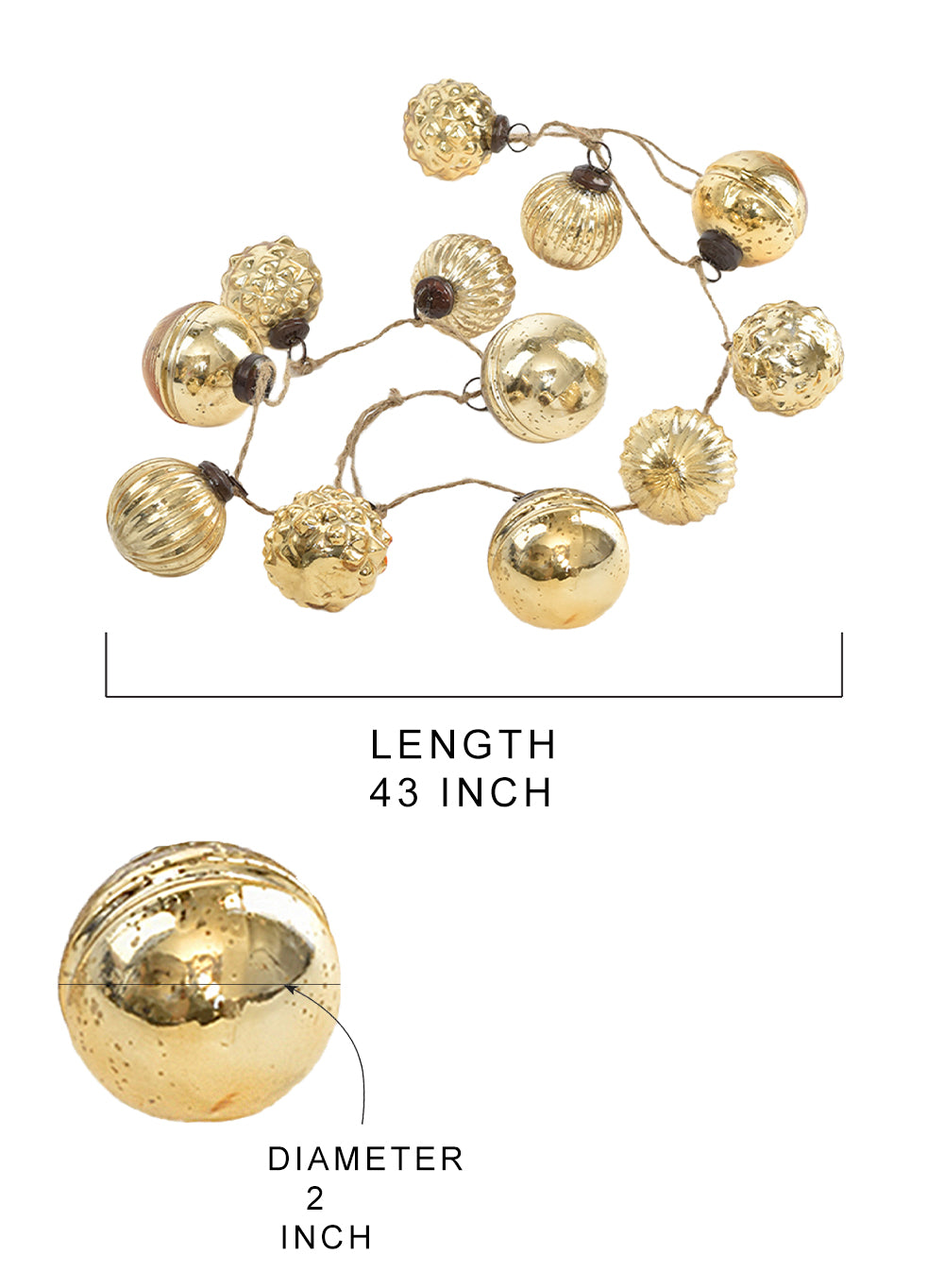 Gold Mercury Glass-Finish Ornament Garland - 43" Long