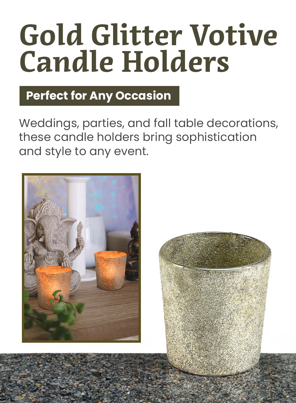 Gold Glitter Votive Candle Holders - Elegant Decor for Table Centerpieces, In 2 Sets