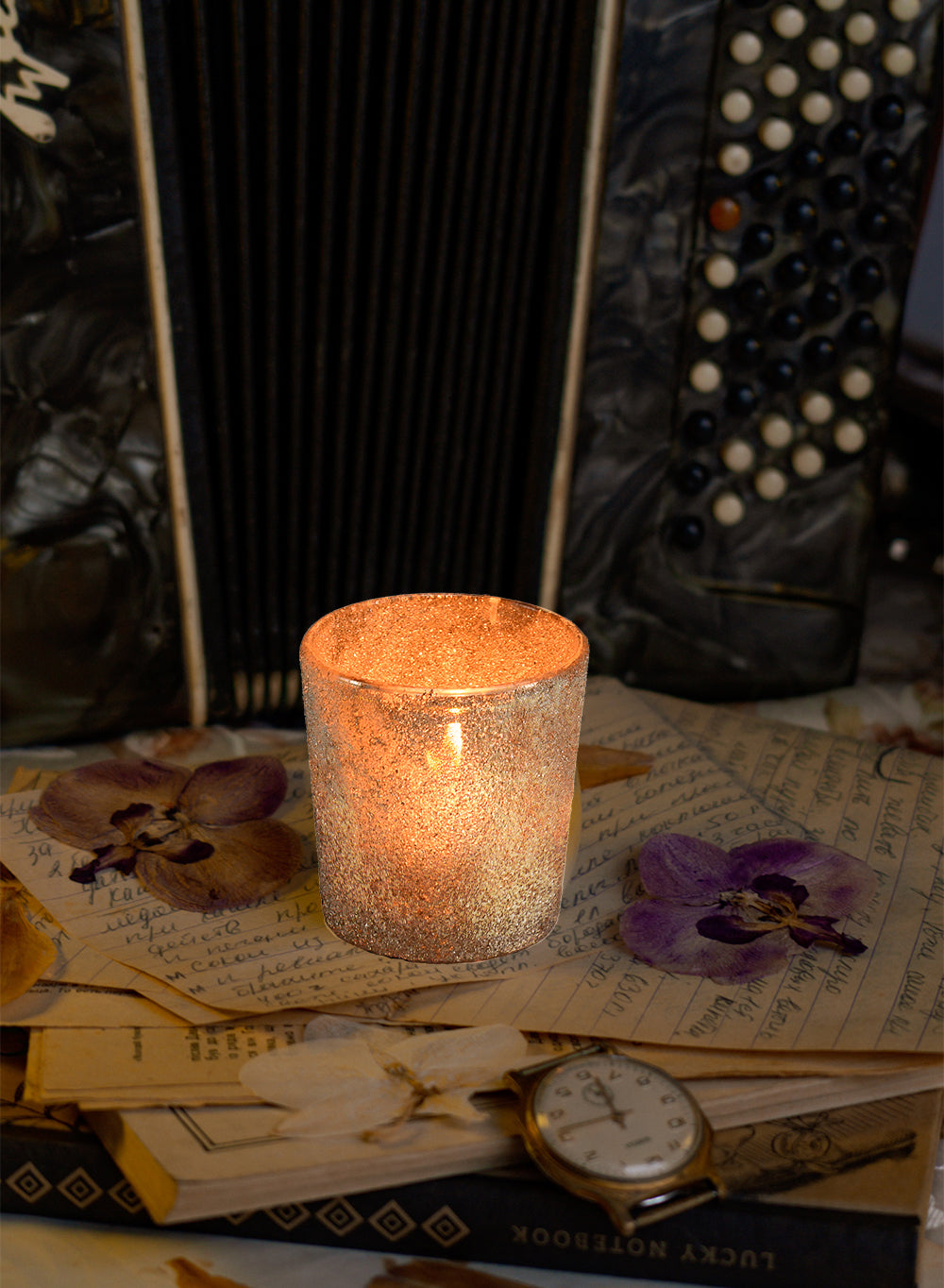 Gold Glitter Votive Candle Holders - Elegant Decor for Table Centerpieces, In 2 Sets