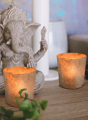 Gold Glitter Votive Candle Holders - Elegant Decor for Table Centerpieces, In 2 Sets