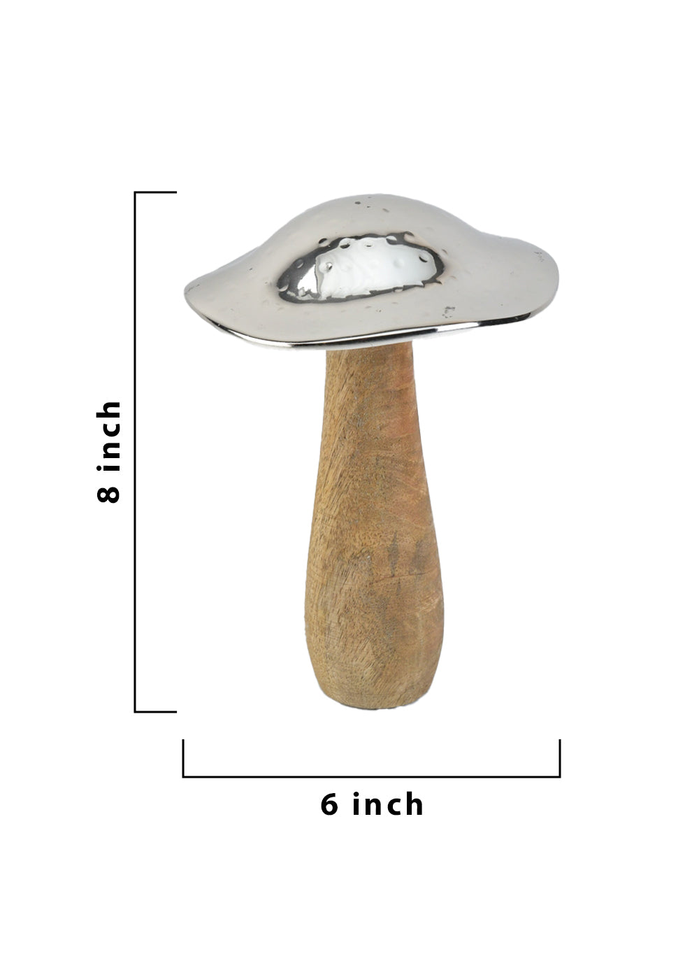 Serene Spaces Living Mushroom Table Decoration, Wood And Hammered Silver Metal Mushroom Sculpture Decor