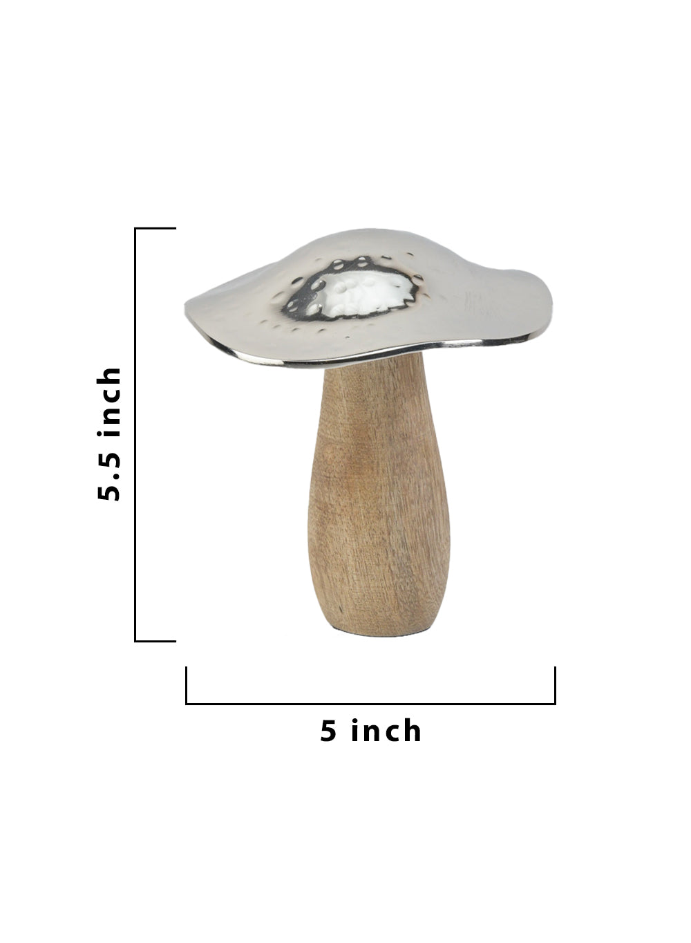 Serene Spaces Living Mushroom Table Decoration, Wood And Hammered Silver Metal Mushroom Sculpture Decor