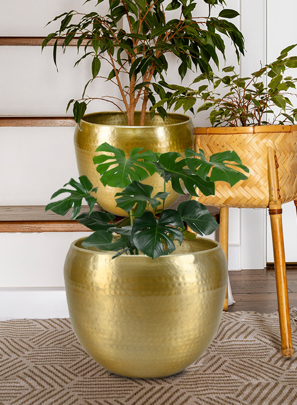 Brass-Look Aluminum Cachepot - in 2 Sizes