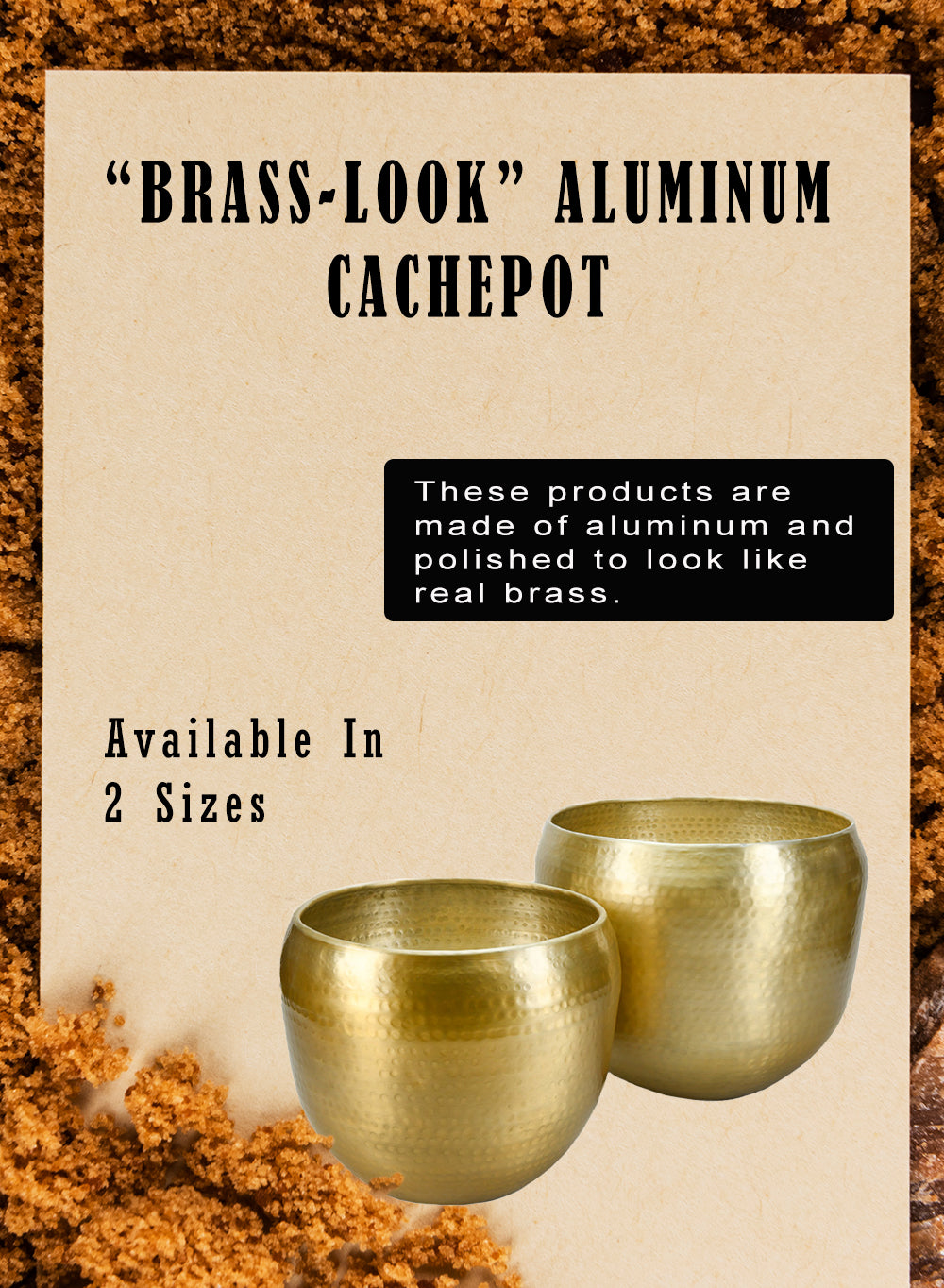 Brass-Look Aluminum Cachepot - in 2 Sizes