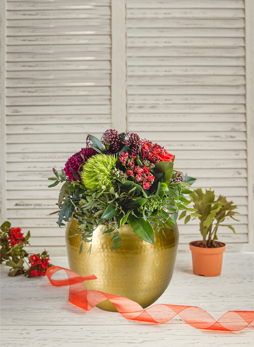 Brass-Look Aluminum Cachepot - in 2 Sizes