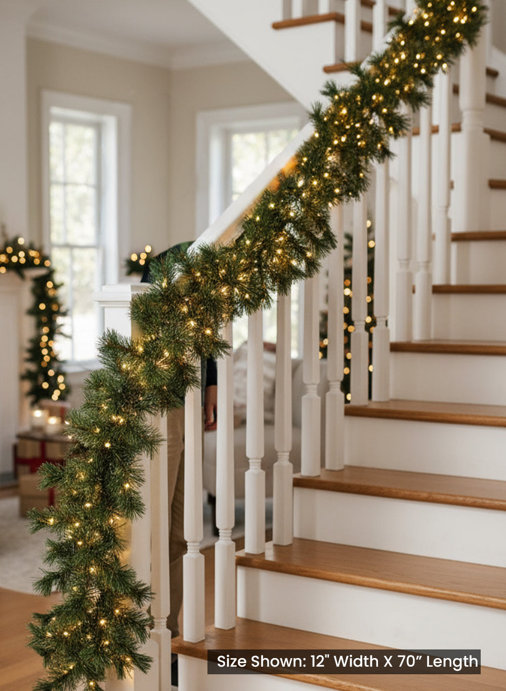70" Pre-Lit Christmas Garland with 200 Warm White Lights