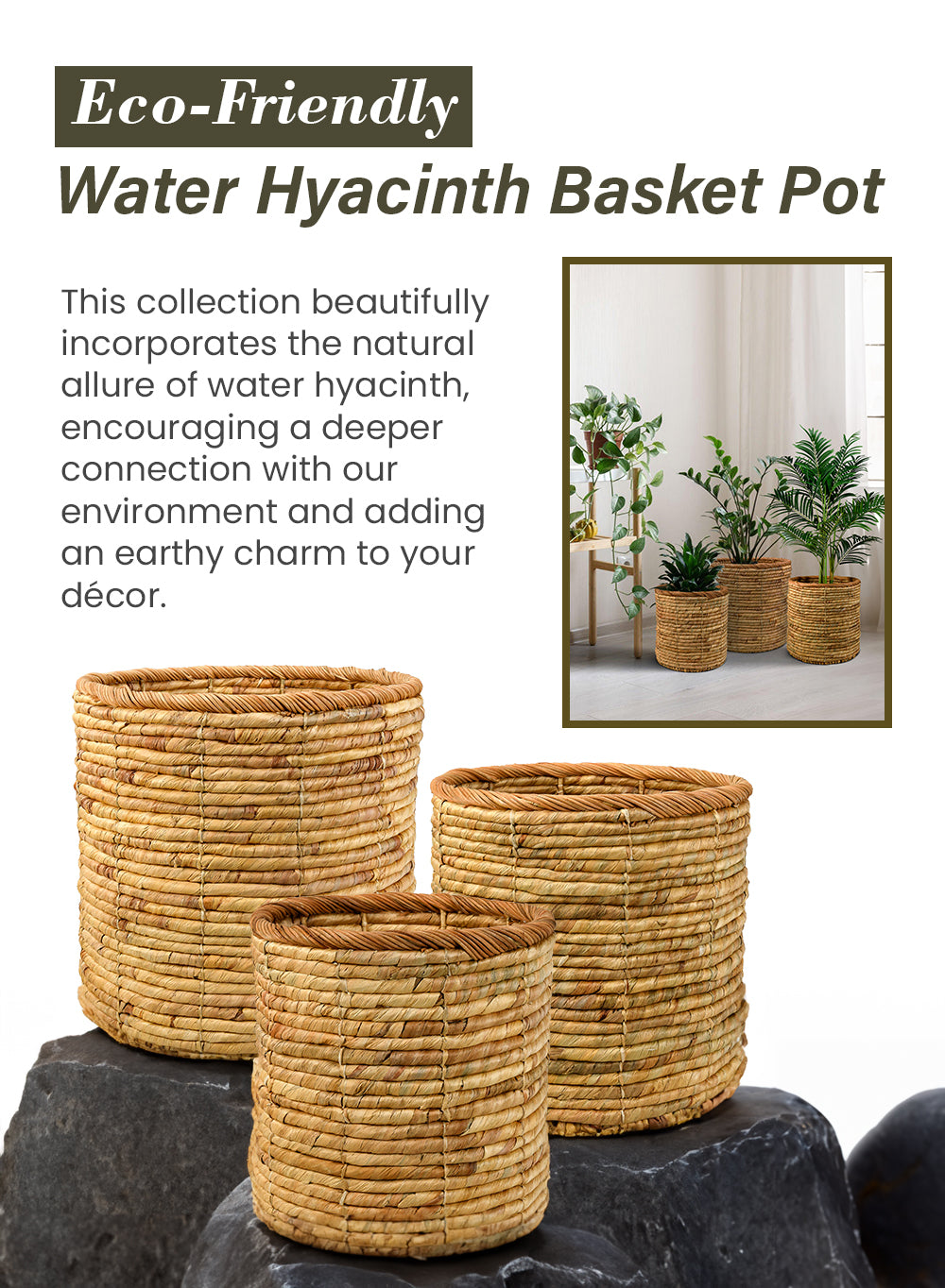 Eco-Friendly Water Hyacinth Collection - Pots Tray, Basket, and Vase