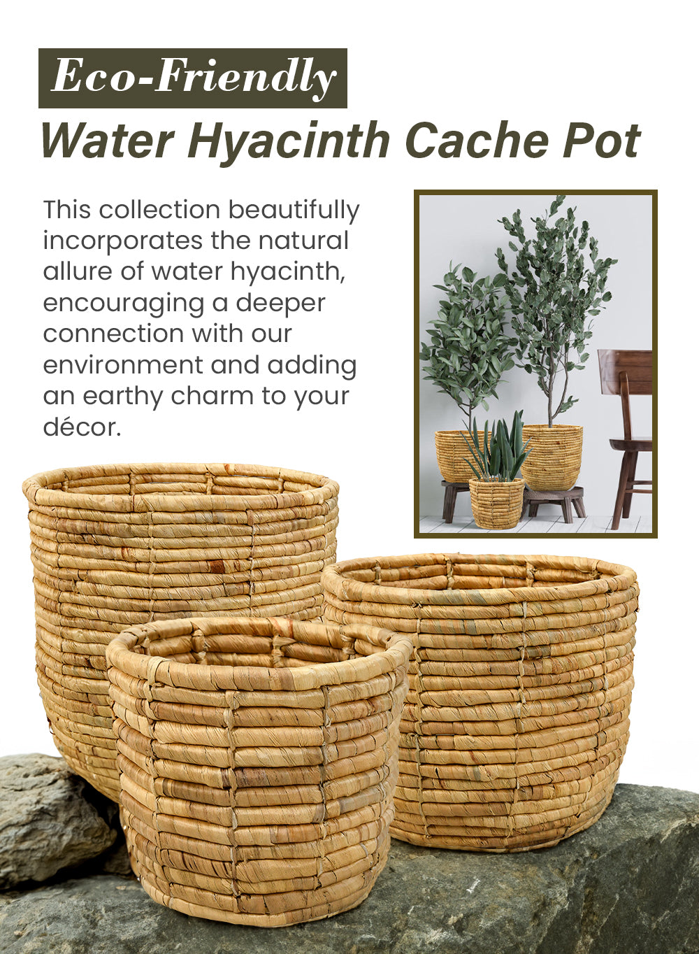 Eco-Friendly Water Hyacinth Collection - Pots Tray, Basket, and Vase