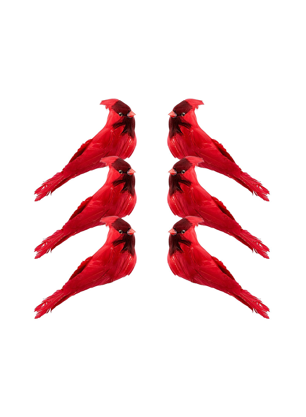 Feathered Artificial Red Cardinal Bird, Pack of 6- 8" Long X 2.5" Wide X 3" Tall