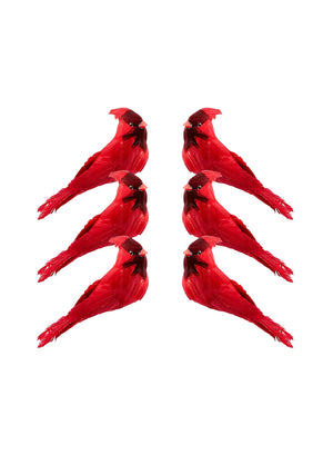 Feathered Artificial Red Cardinal Bird, Pack of 6- 8" Long X 2.5" Wide X 3" Tall