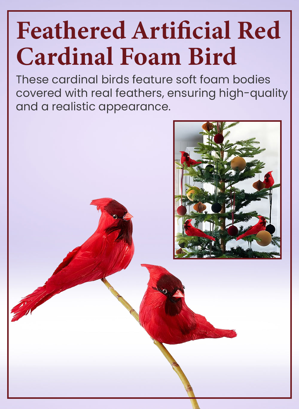 Feathered Artificial Red Cardinal Bird, Pack of 6- 8" Long X 2.5" Wide X 3" Tall