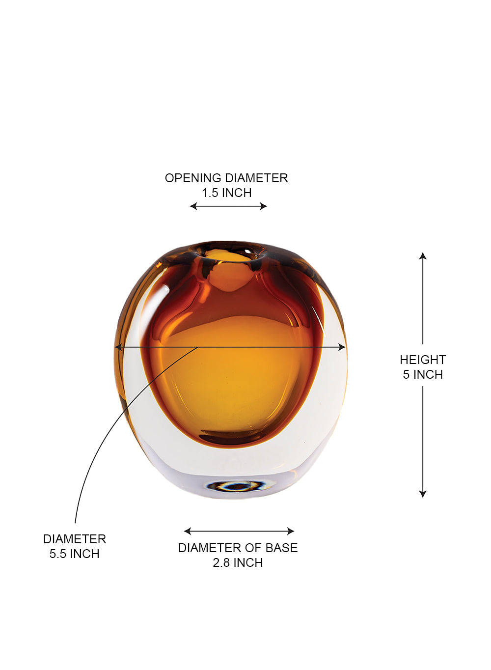 Amber Thick Glass Bud Vase, 5.5" Diameter & 5" Tall