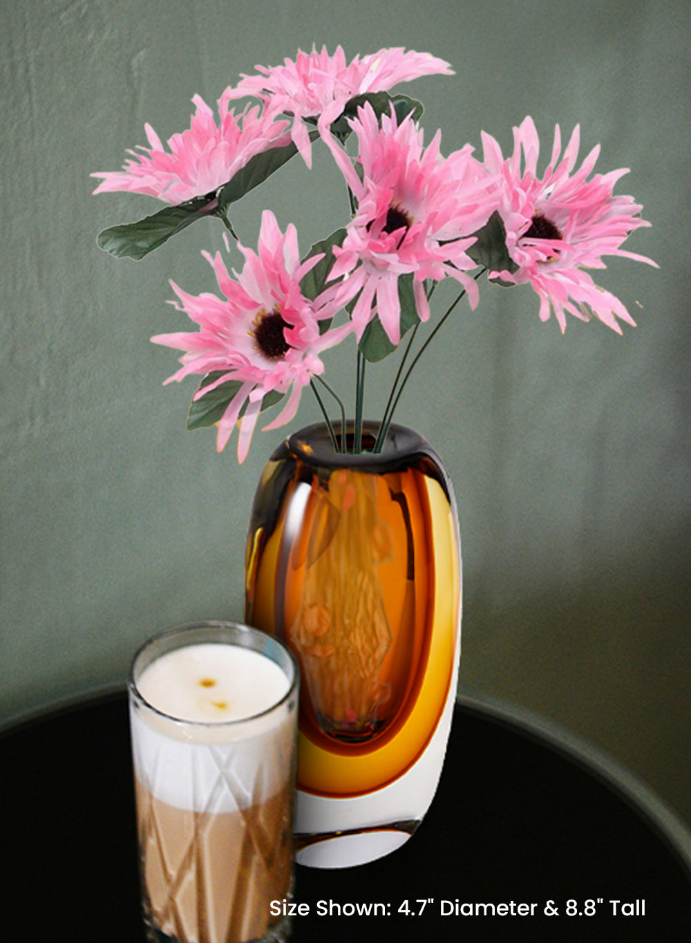Handblown Amber Capsule Glass Bud Vase, 4.7" Diameter & 8.8" Tall
