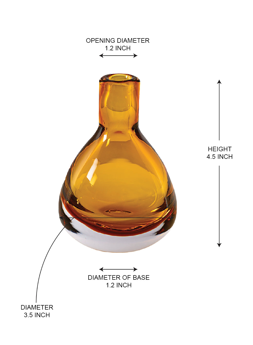 Mini Amber Teardrop Glass Bud Vase, 3.5" Diameter & 4.5" Tall