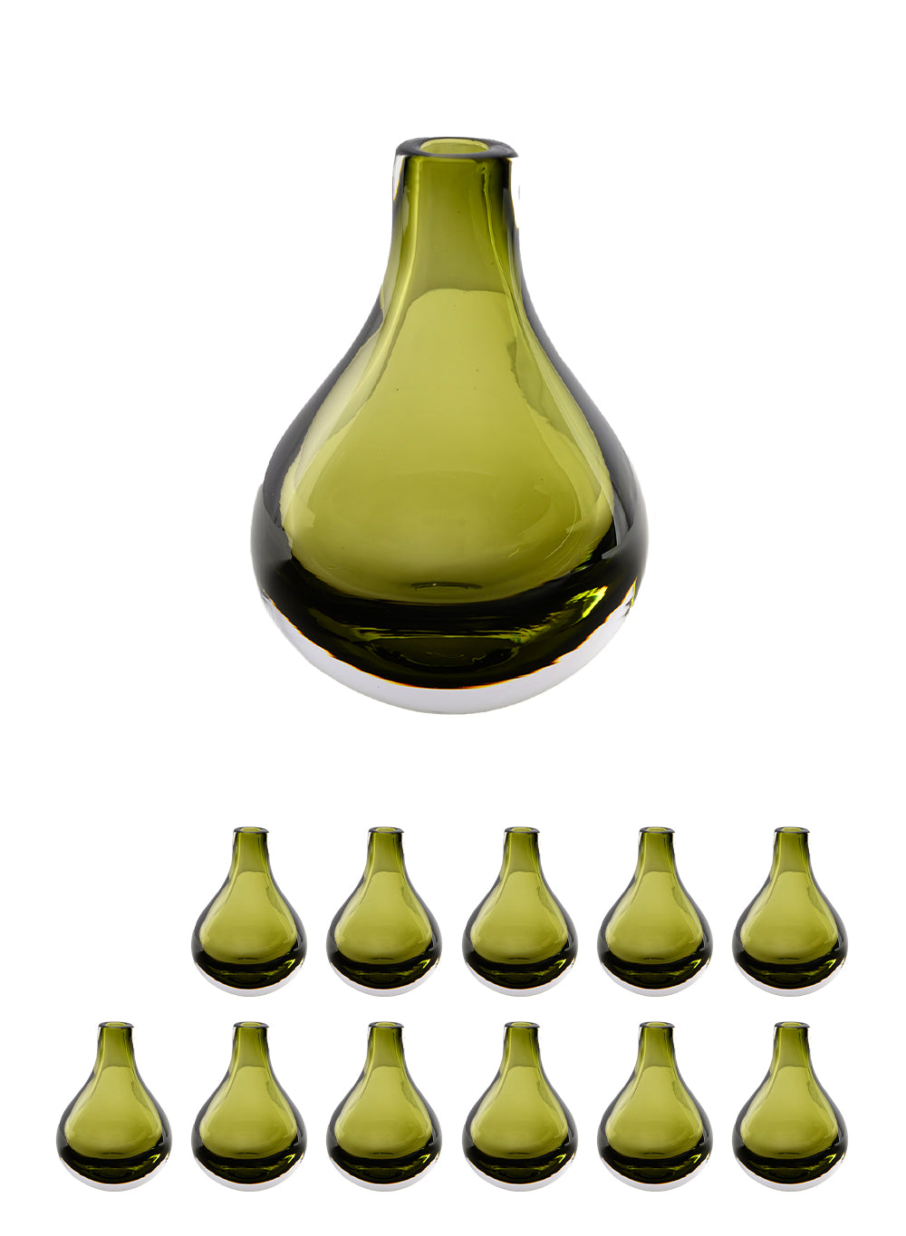 Handblown Olive Green Glass Bud Vase, 4" Diameter & 5.5" Tall