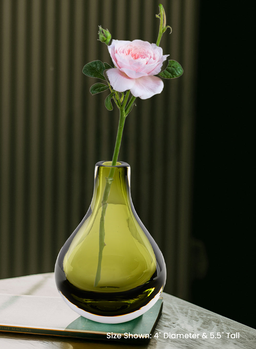 Handblown Olive Green Glass Bud Vase, 4" Diameter & 5.5" Tall