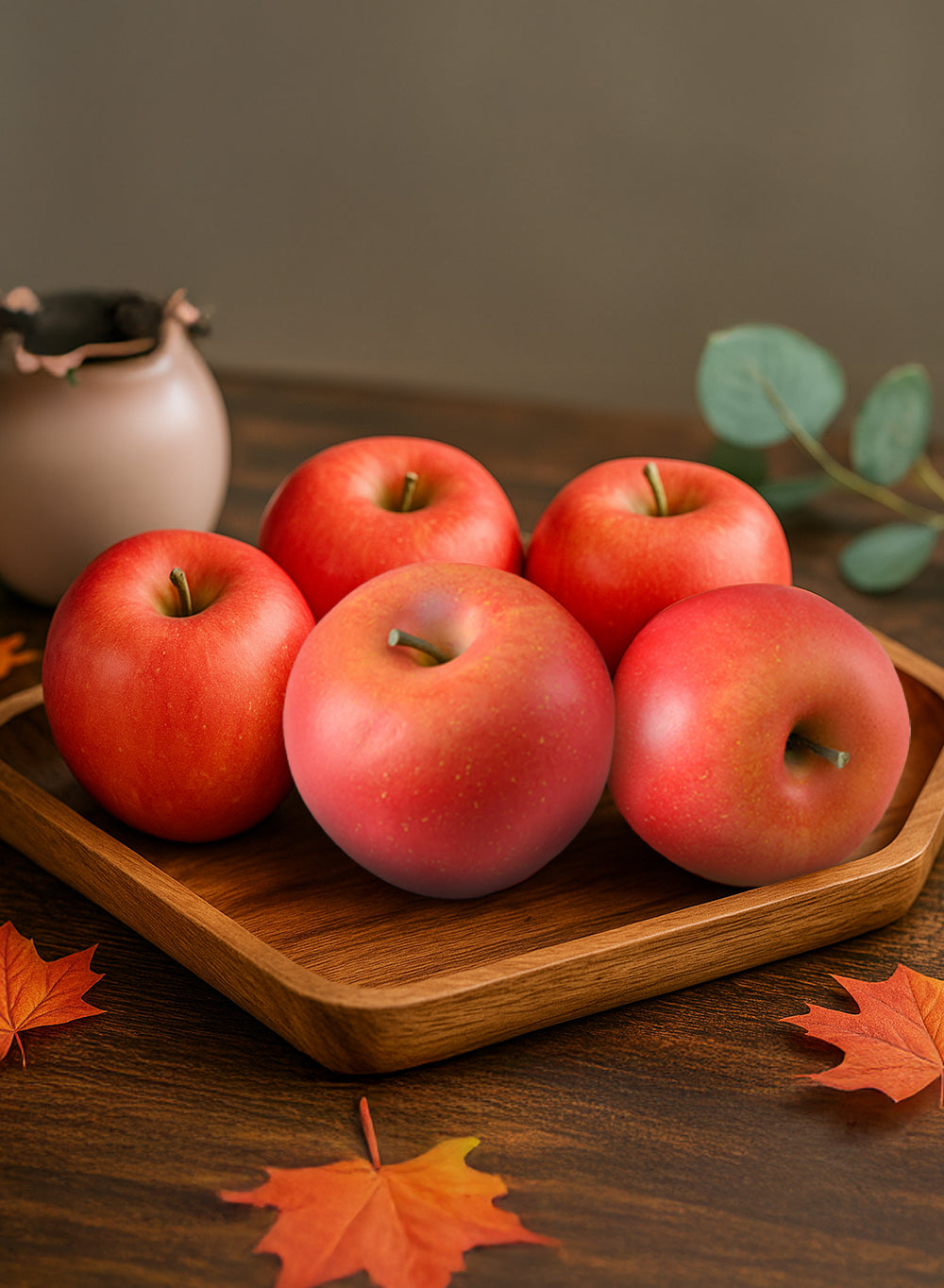 Faux Red Apple, 3" Diameter & 2.5" Tall, Pack of 5