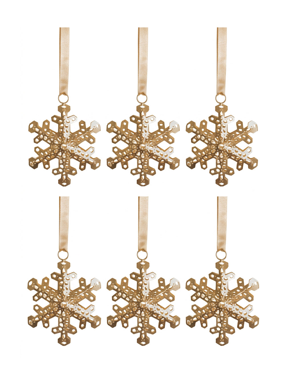Champagne Gold Snowflake Ornament with Satin Ribbon, 6" Diameter, Pack of 4