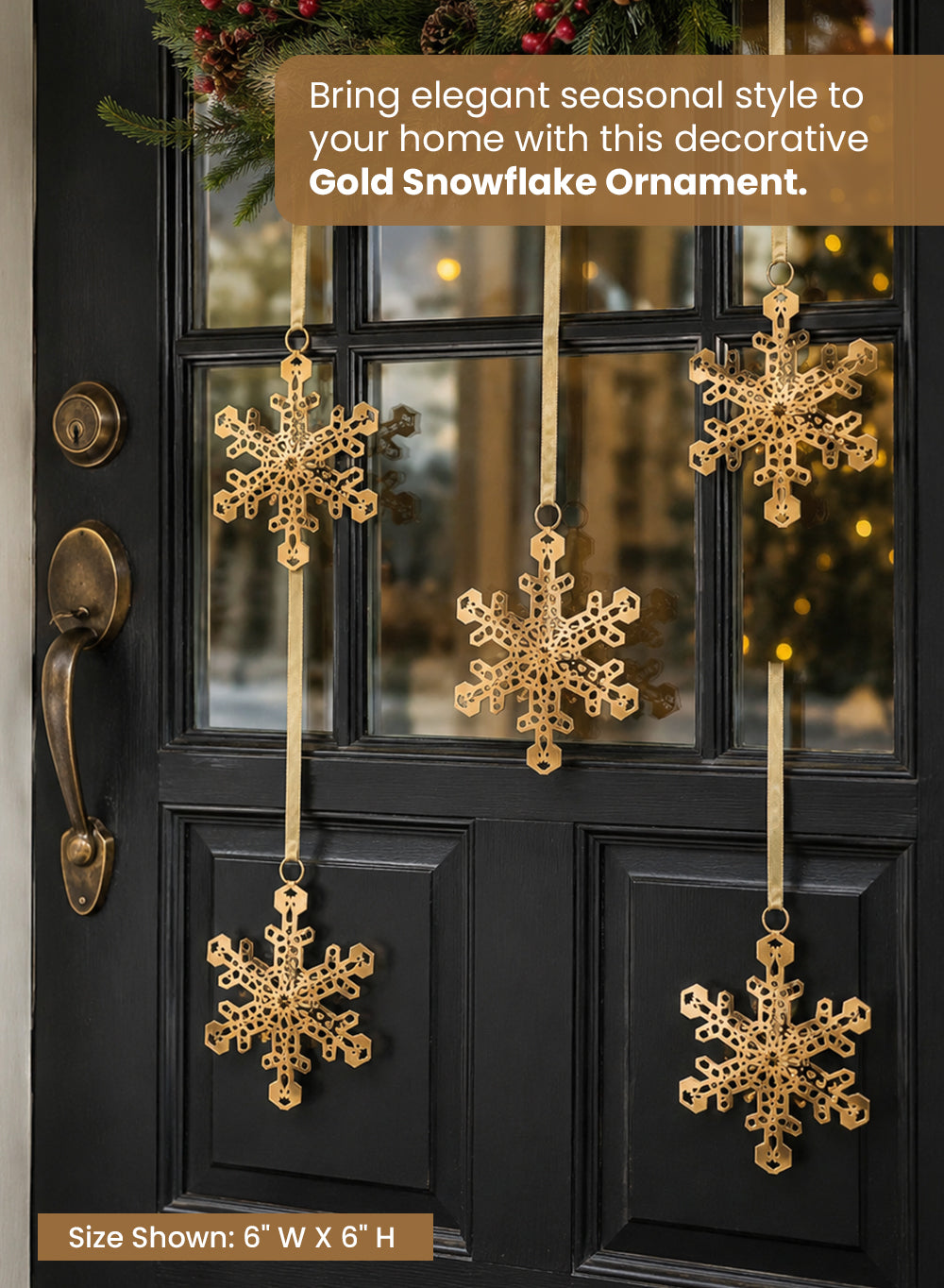 Champagne Gold Snowflake Ornament with Satin Ribbon, 6" Diameter, Pack of 4