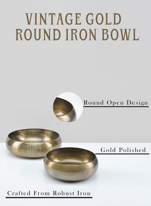 Vintage Gold Round Iron Bowl, in 2 Sizes