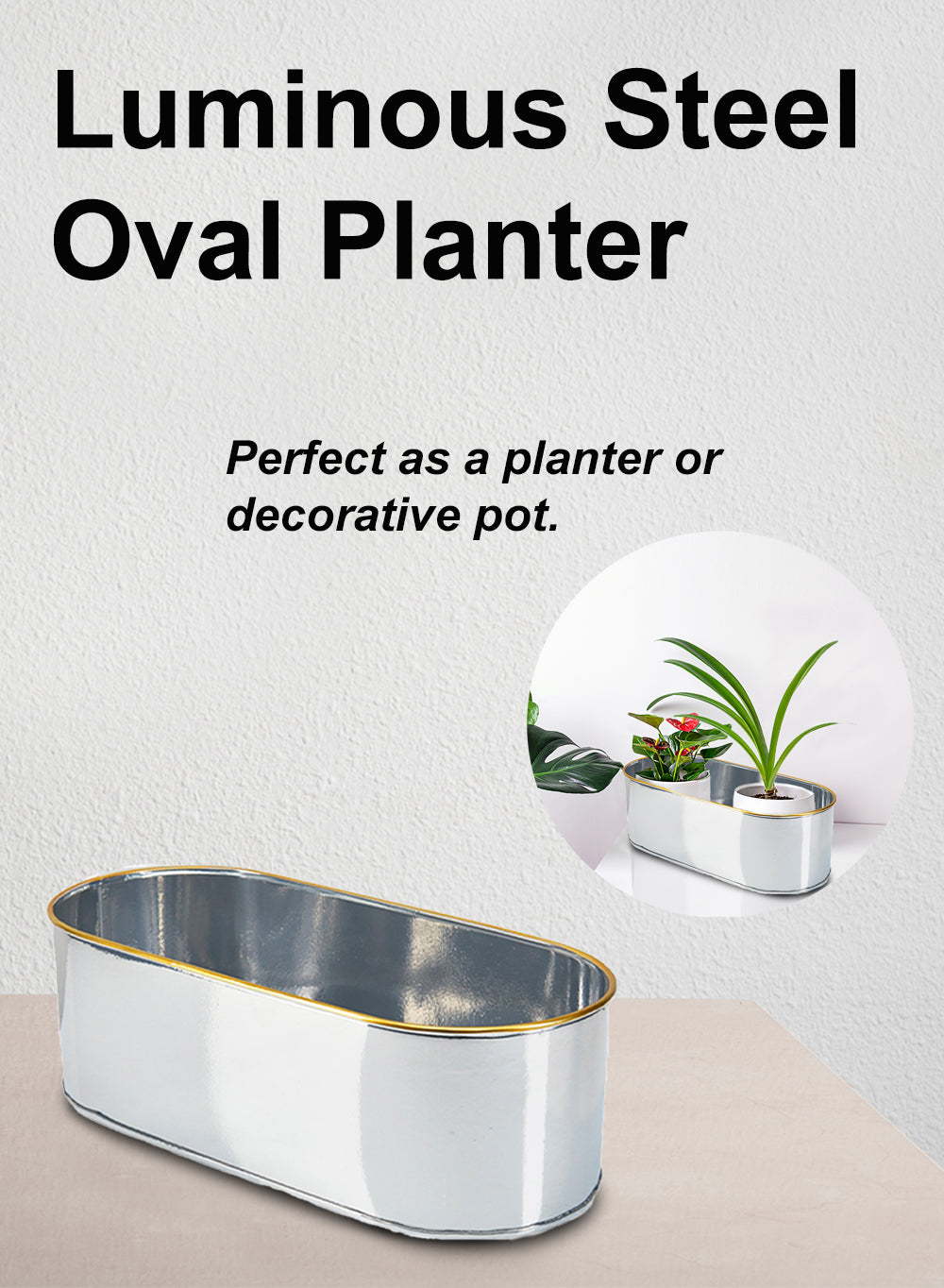 13" Luminous Steel Oval Planter