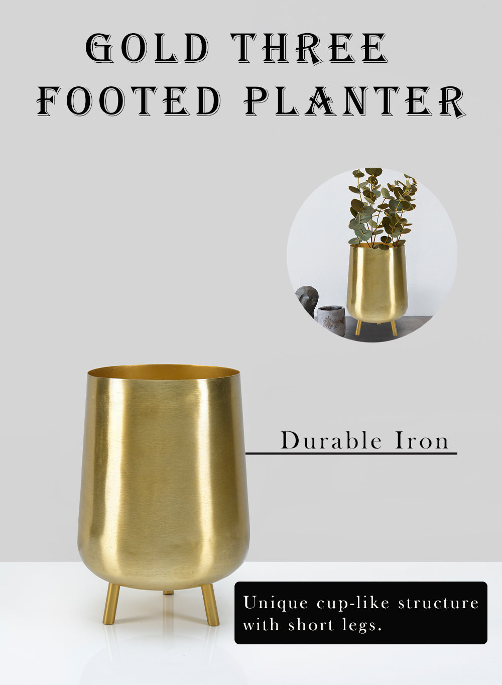 8" Gold Three Footed Planter