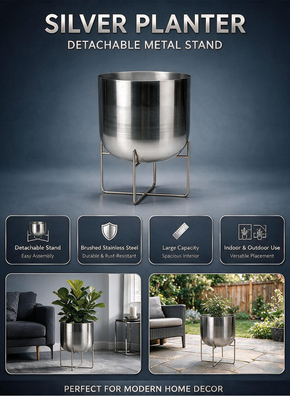 Gold/ Silver Planter with Detachable Metal Stand Collection