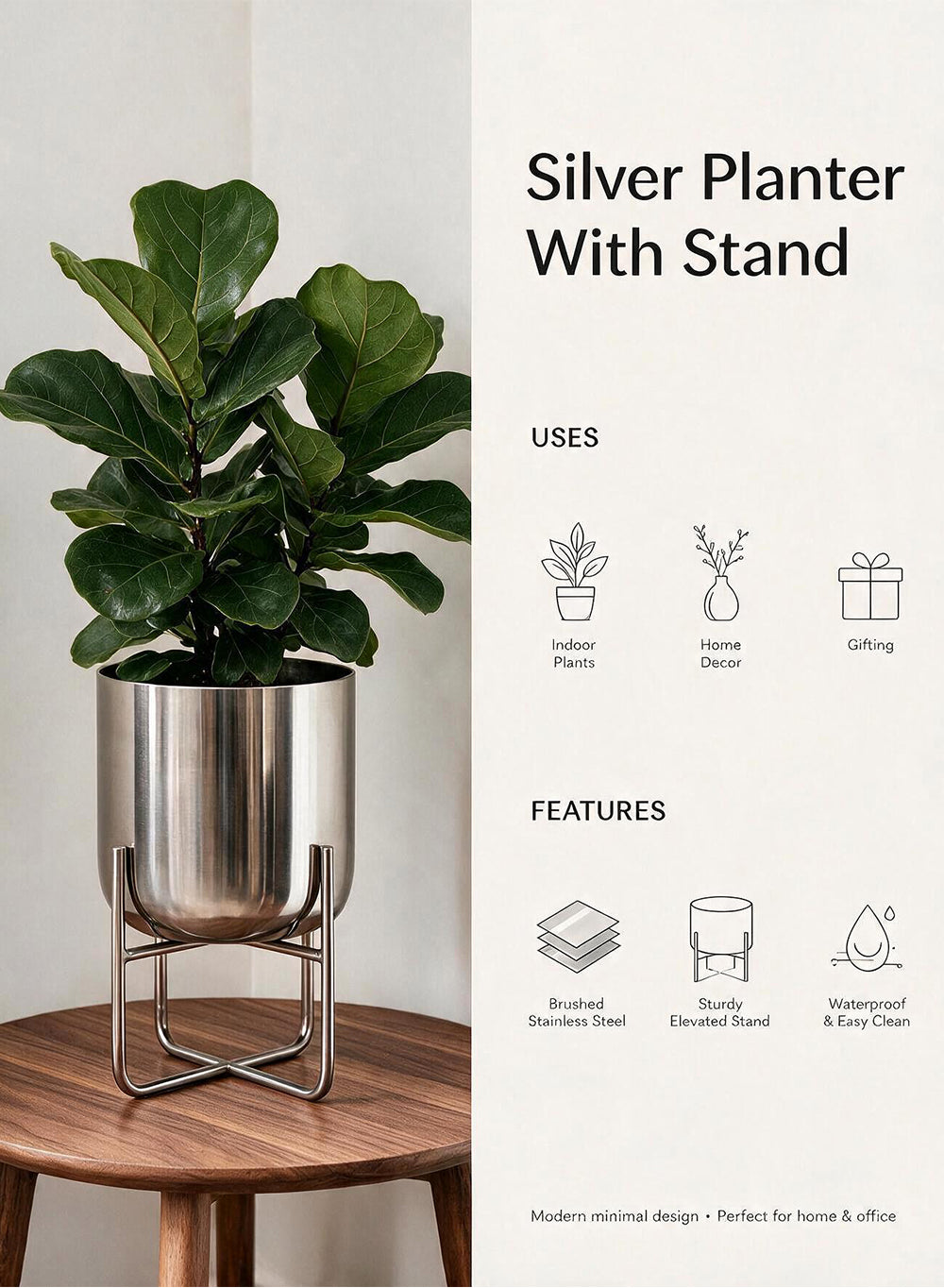 Gold/ Silver Planter with Detachable Metal Stand Collection