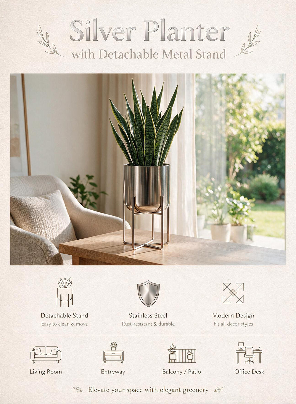 Gold/ Silver Planter with Detachable Metal Stand Collection