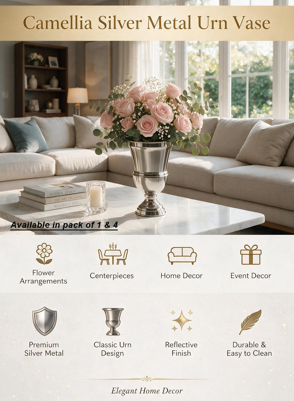 Decorative Gold & Silver Urn Vase Collection
