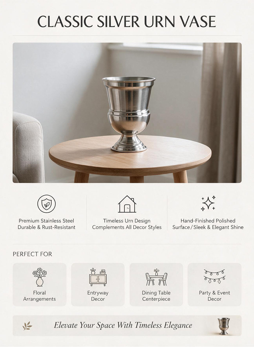 Decorative Gold & Silver Urn Vase Collection