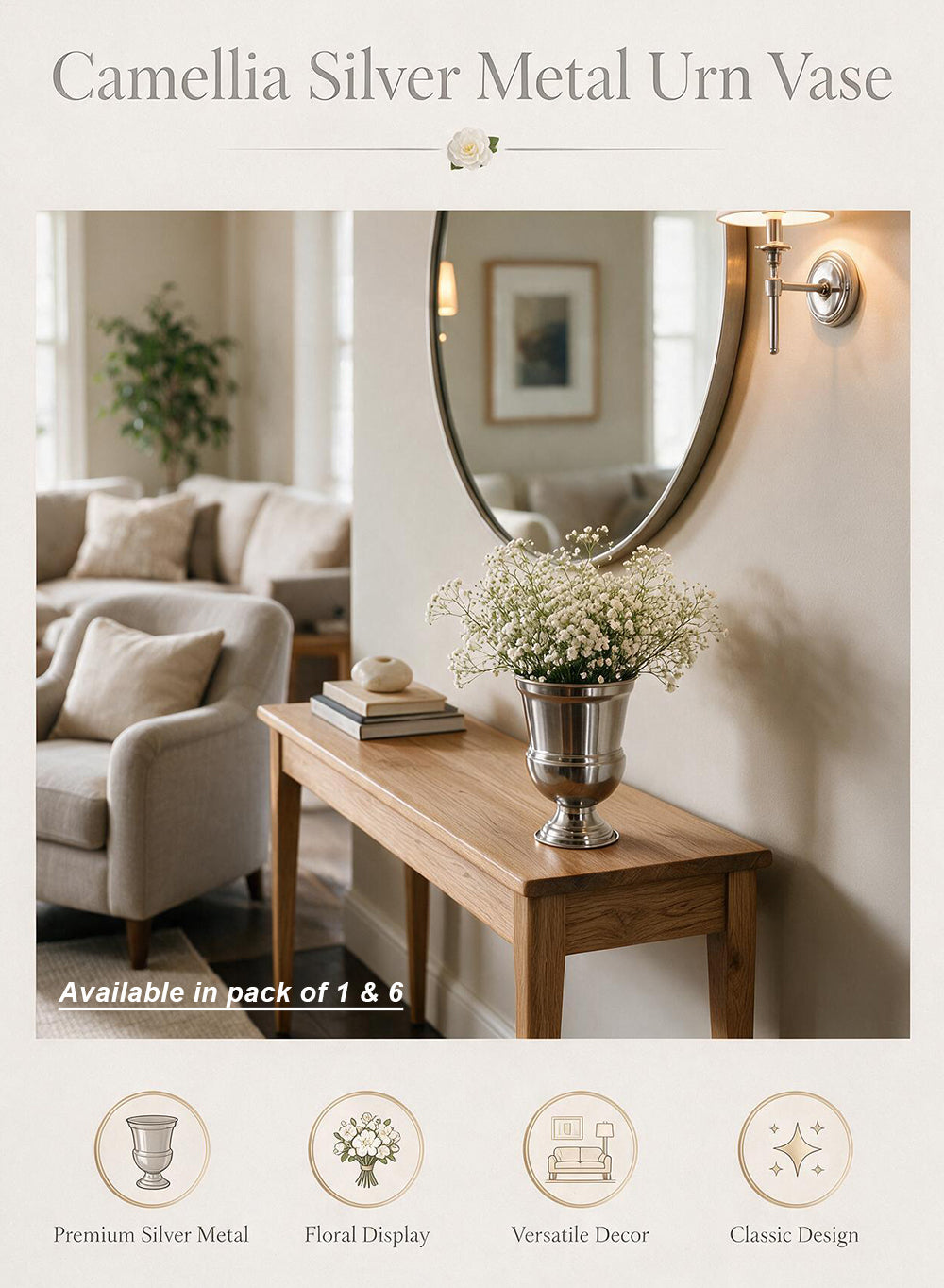 Decorative Gold & Silver Urn Vase Collection