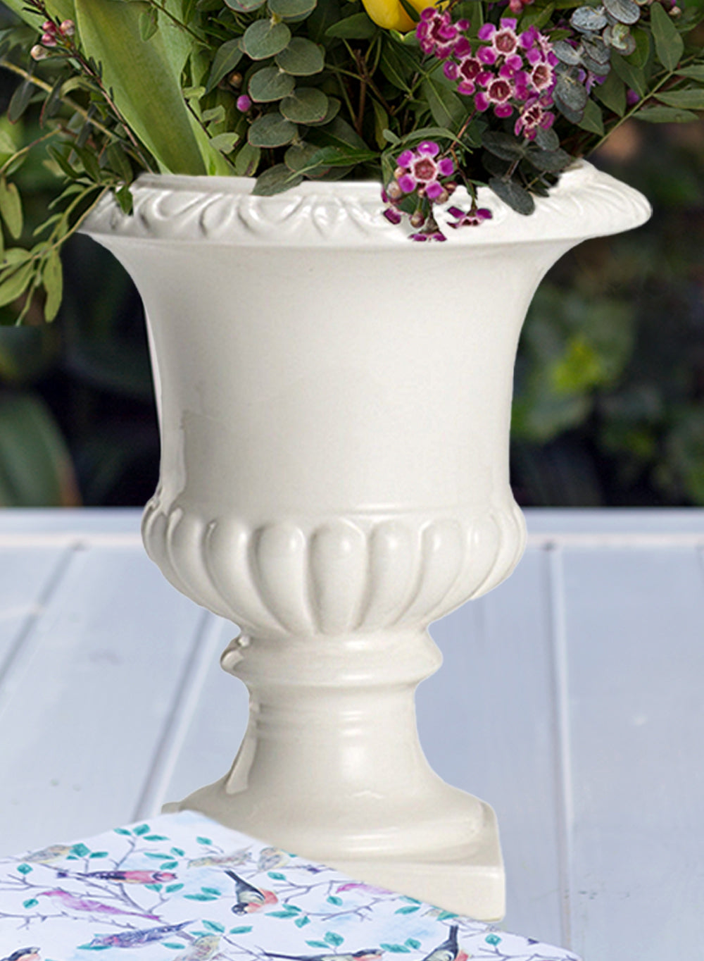 White Ceramic Pedestal Urn Vase - in 3 Sizes