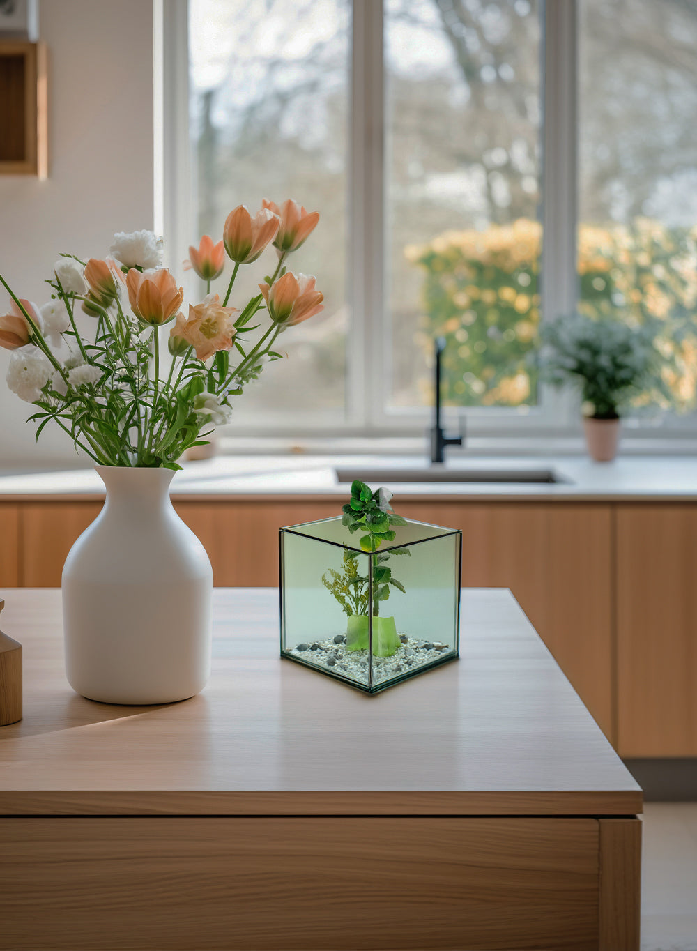 Serene Spaces Living Set of 4 Bluish Green Glass Cube Tea Light Holder, Reflective Mirror Effect, Measures 3" Cube