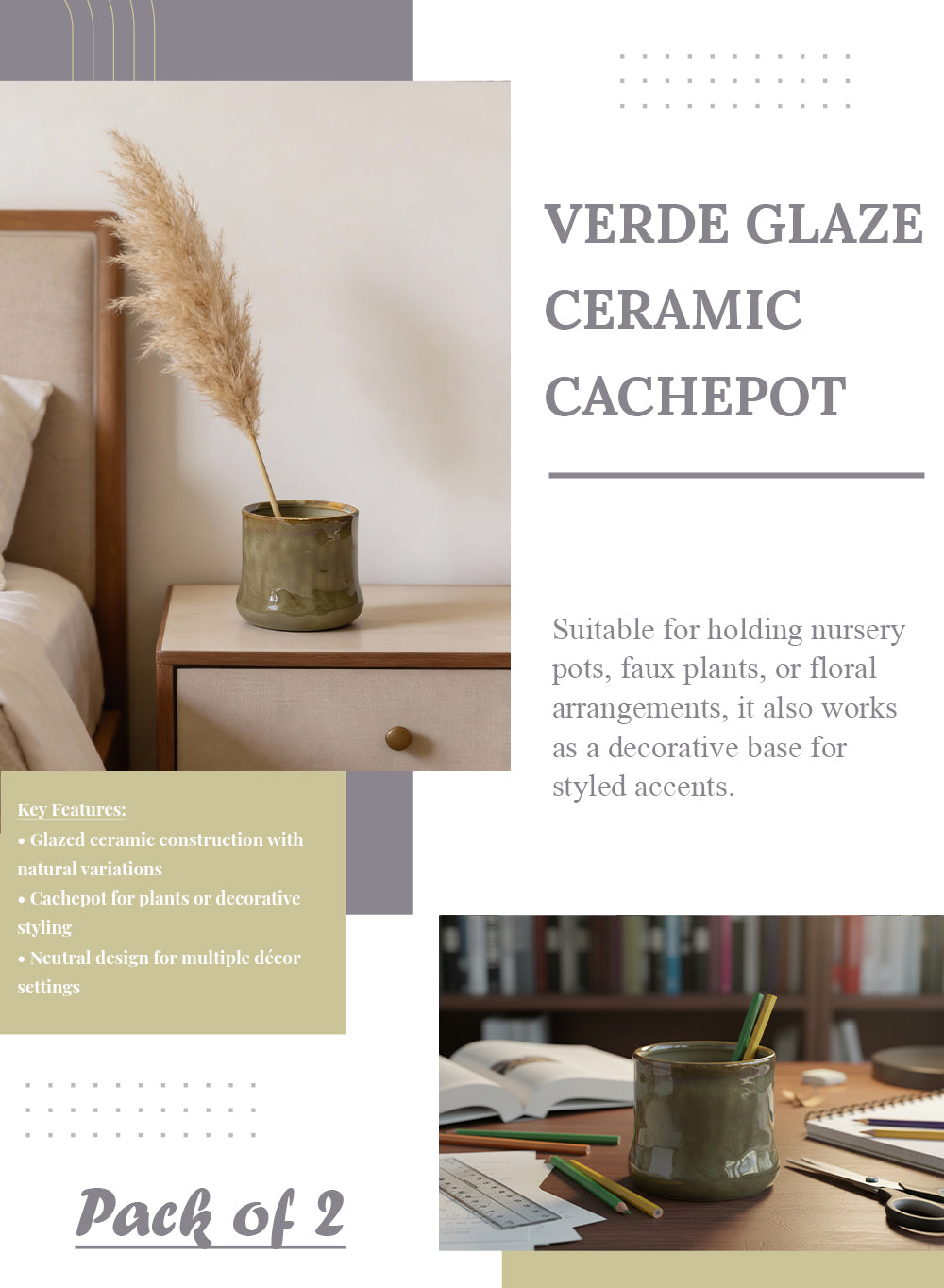 Verde Glaze Ceramic Cachepot Collection