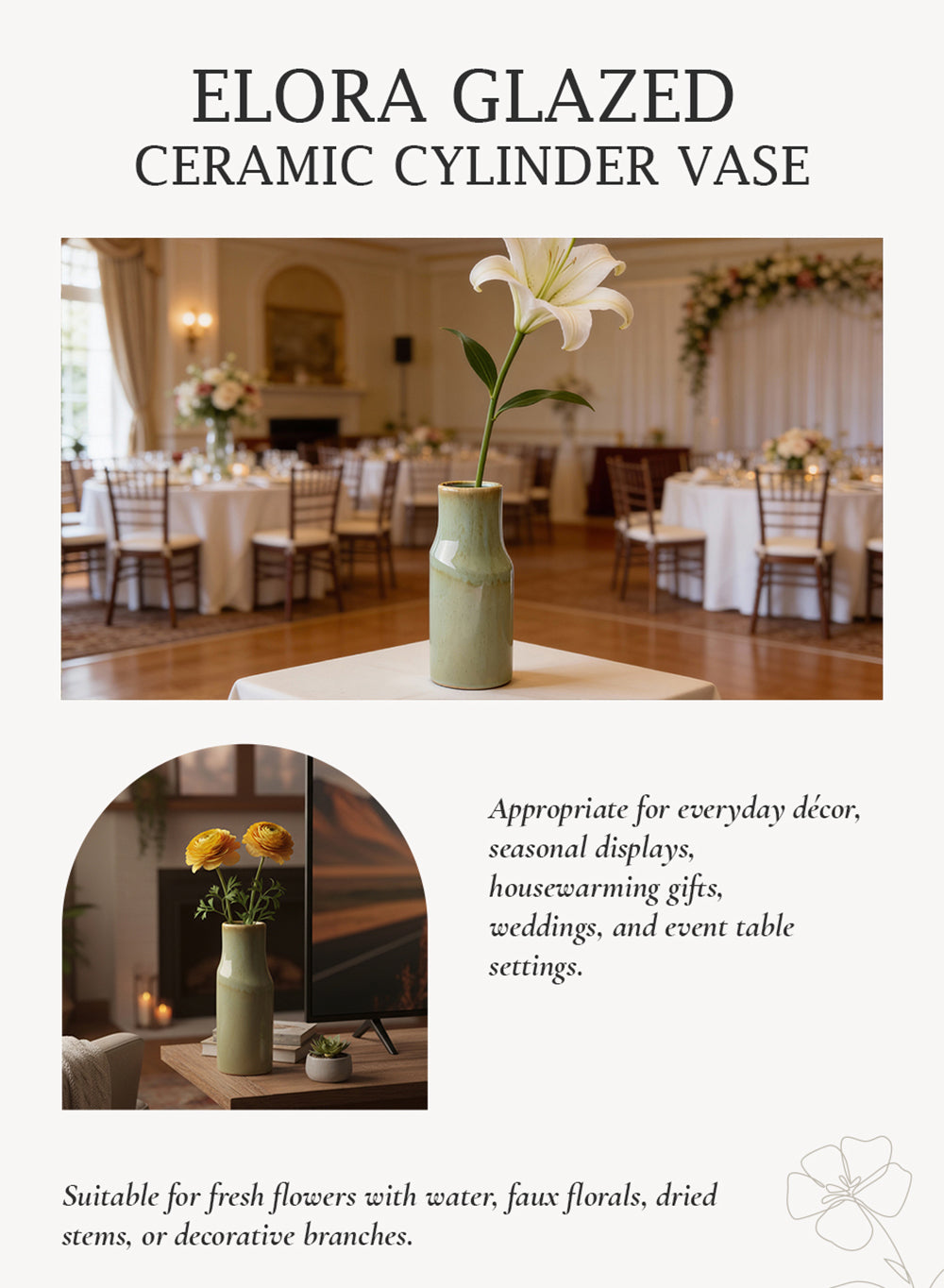 Elora Glazed Ceramic Cylinder Vase Collection