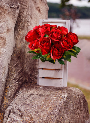 Serene Spaces Living Artificial Flowers Bouquet, Dozen Red Silk Flowers