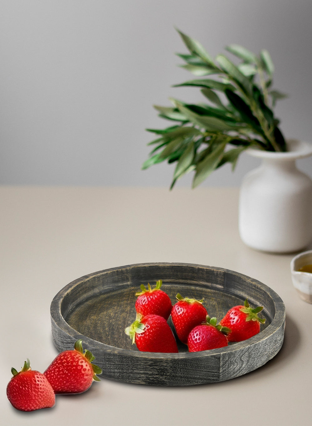 14" Dark Wood Round Tray