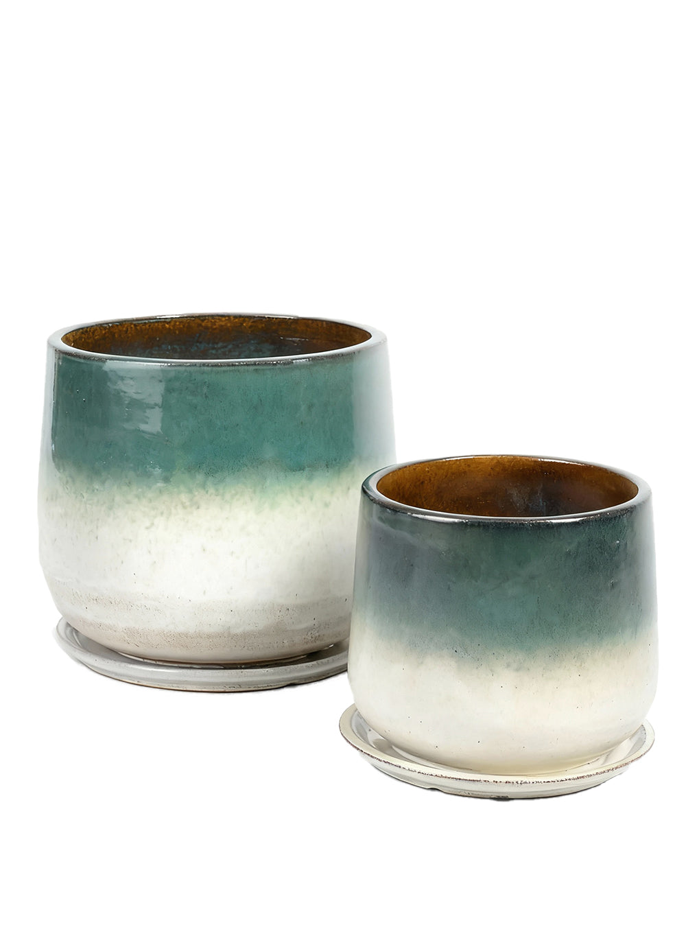 Green Ombre Ceramic Planter with Drainage Hole and Saucer, In 2 Sizes