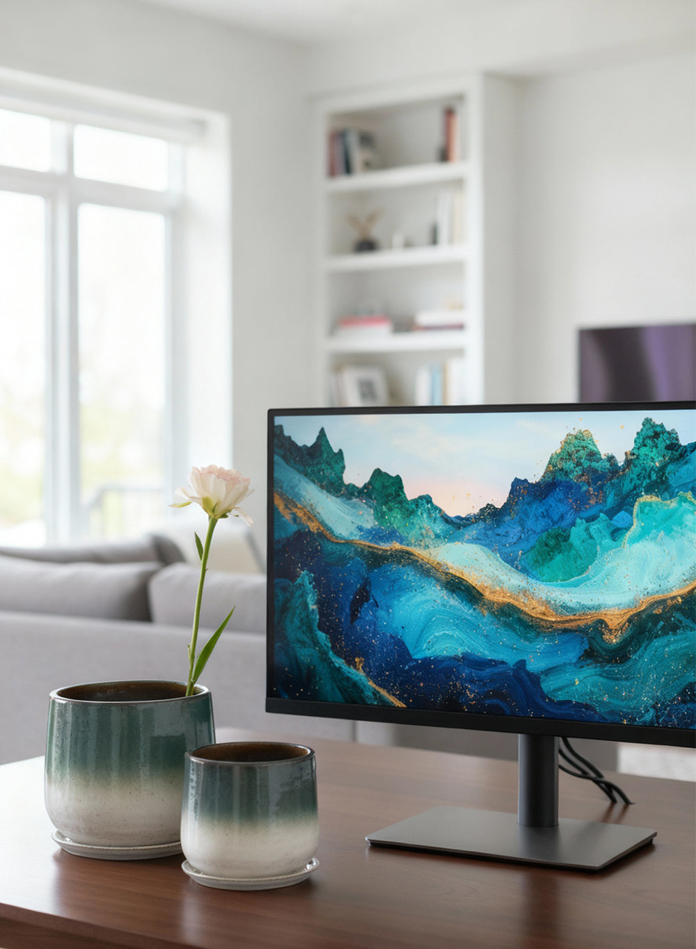 Bundle: 2 Pcs Green Ombre Ceramic Planter with Drainage Hole & Saucer