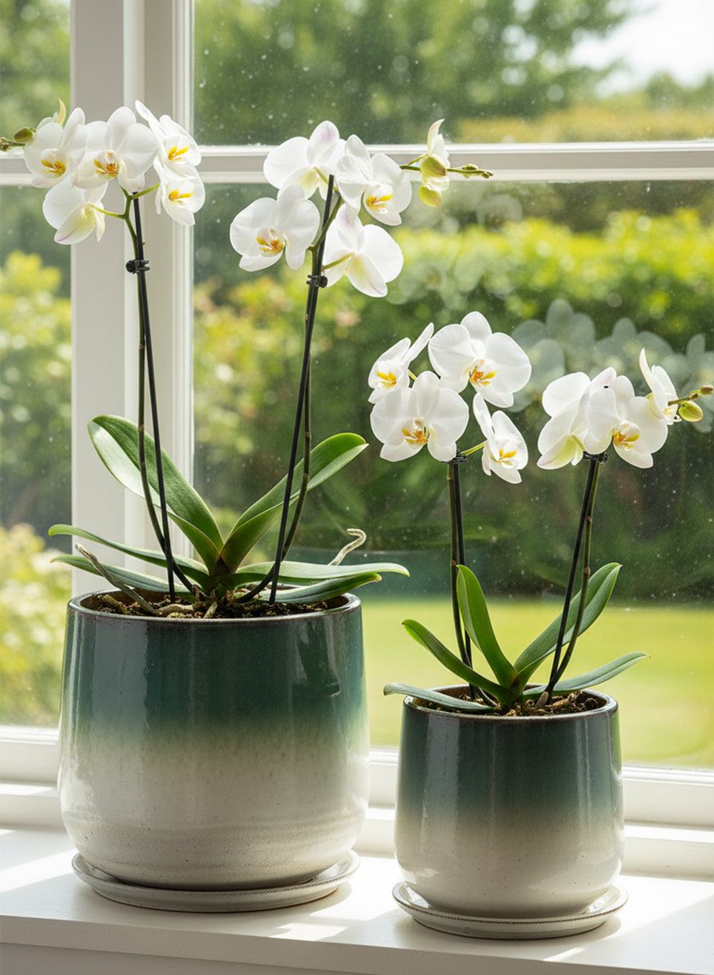 Bundle: 2 Pcs Green Ombre Ceramic Planter with Drainage Hole & Saucer