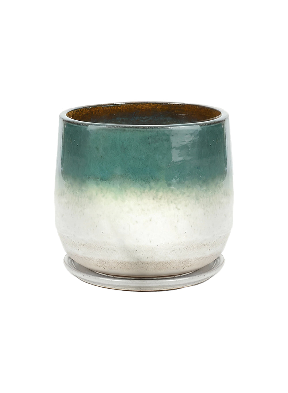 Green Ombre Ceramic Planter with Drainage Hole and Saucer, In 2 Sizes