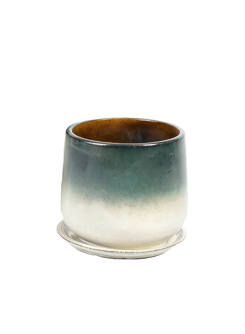 Green Ombre Ceramic Planter with Drainage Hole and Saucer, In 2 Sizes