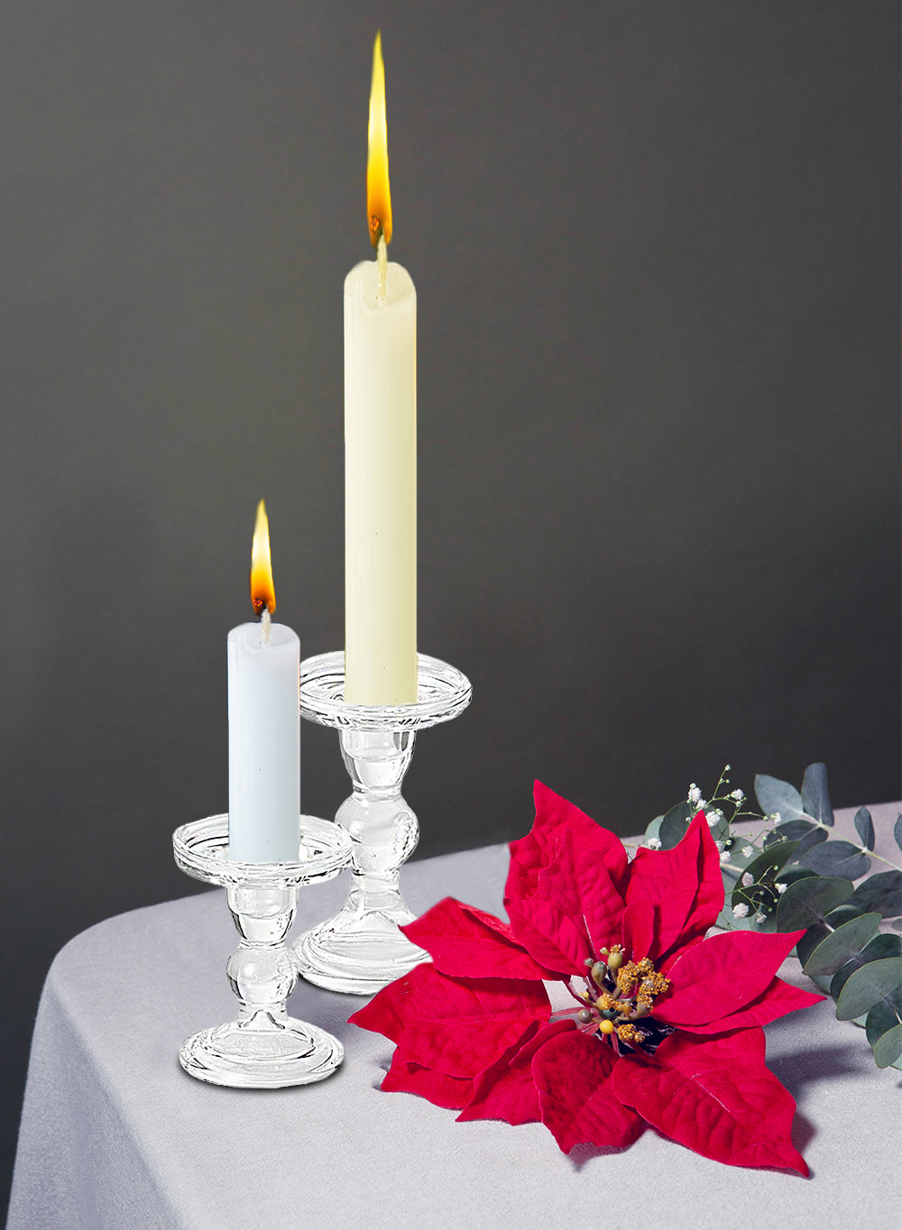 Curvy Glass Candlestick/ Pillar Holders, In 2 Sizes