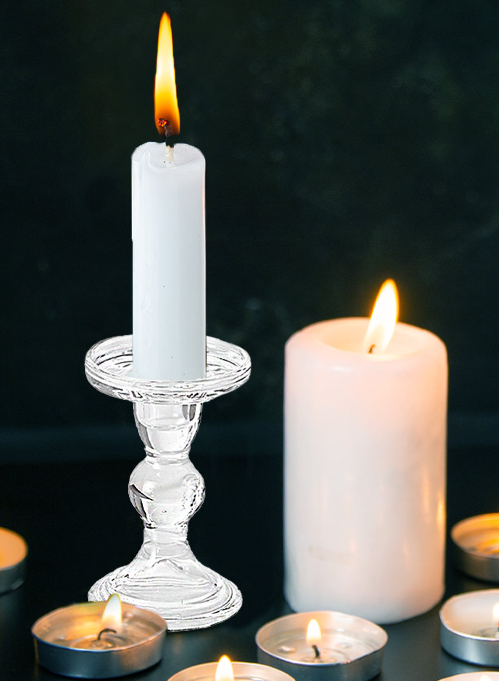 Curvy Glass Candlestick/ Pillar Holders, In 2 Sizes