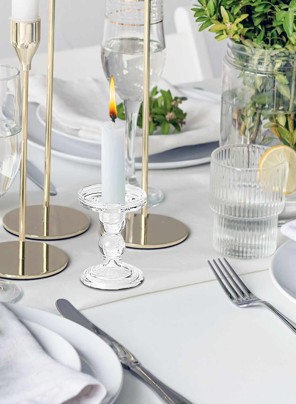 Curvy Glass Candlestick/ Pillar Holders, In 2 Sizes