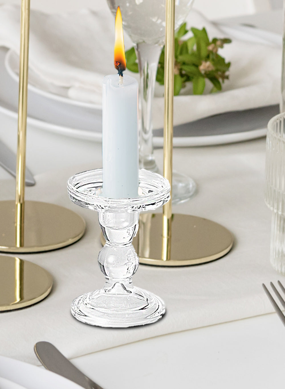 Curvy Glass Candlestick/ Pillar Holders, In 2 Sizes