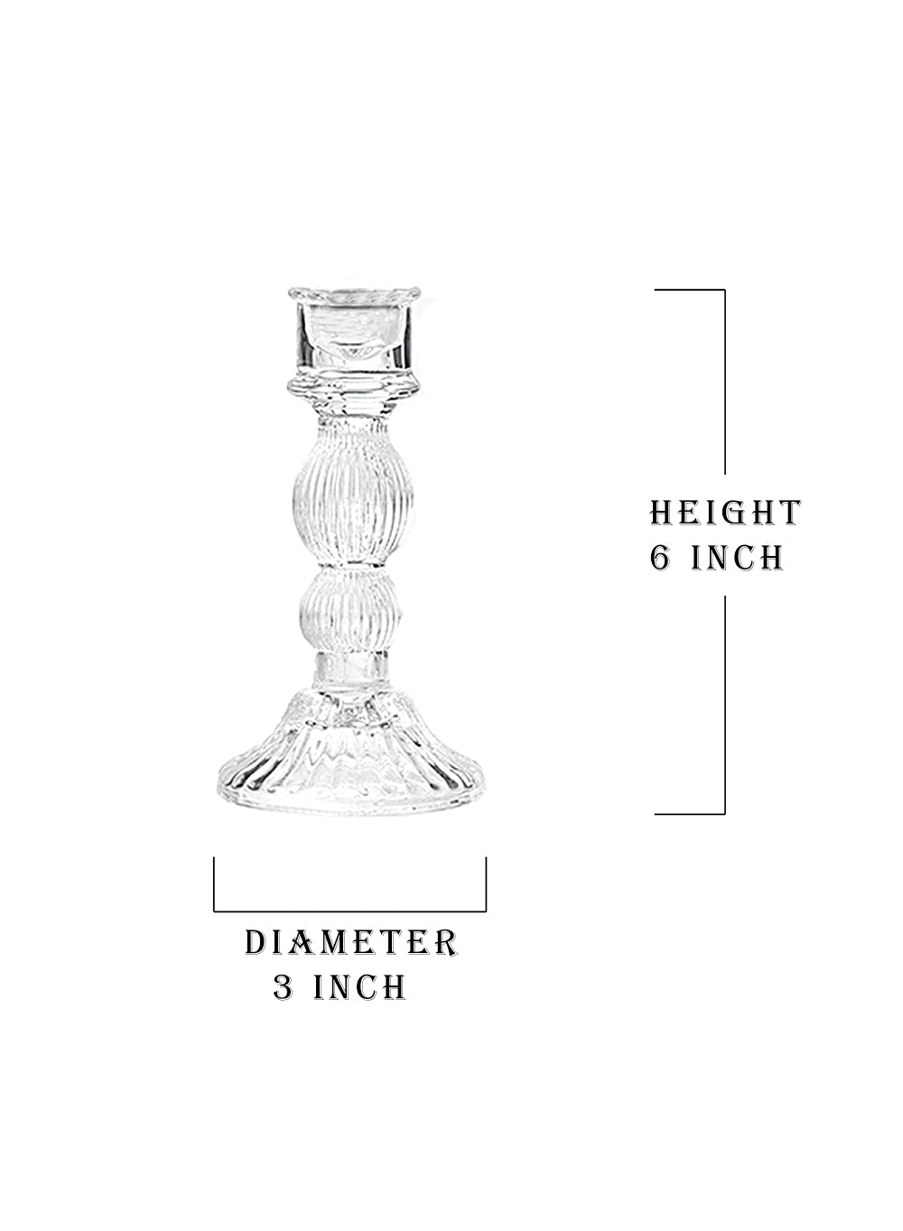 Glass Candlestick Holders, in 4 Sizes, Set of 6