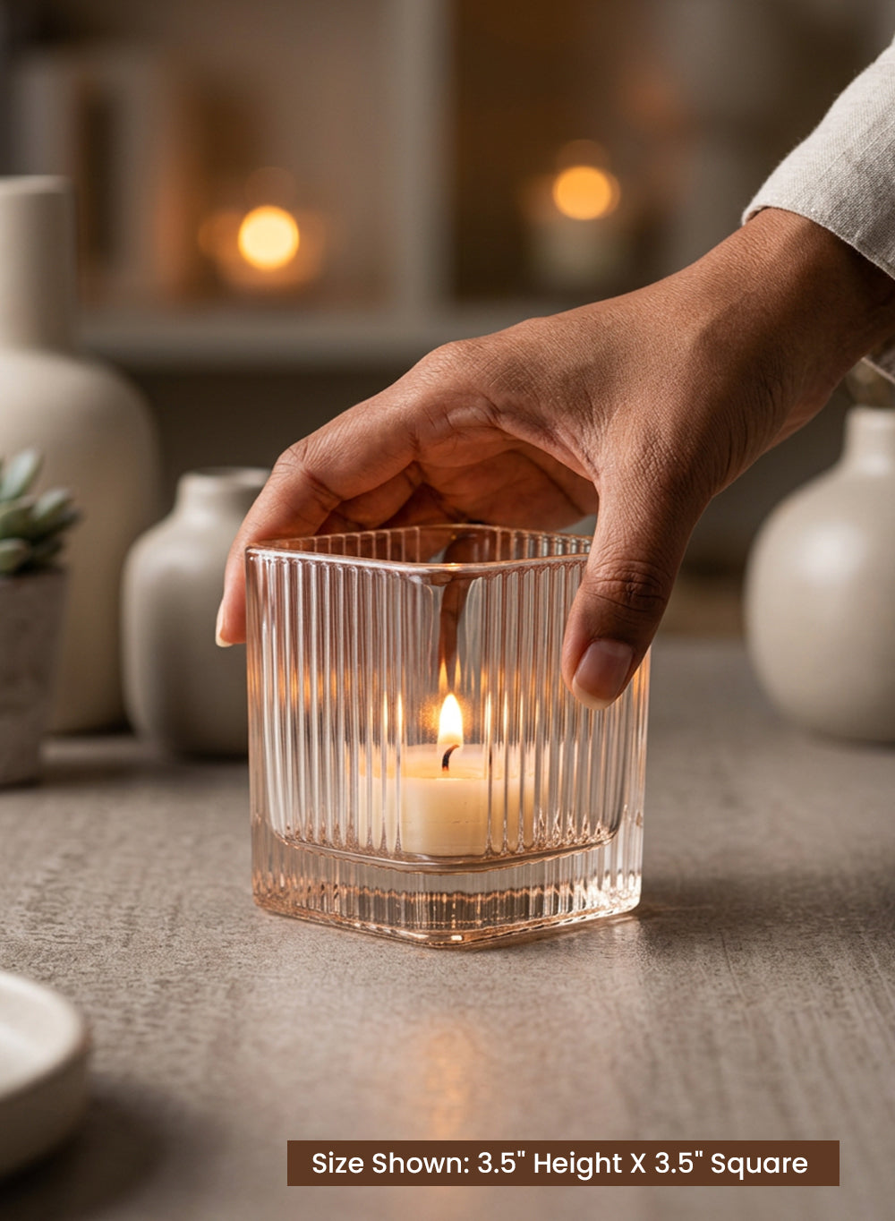 Vela Ribbed Glass Candle Holders Collection